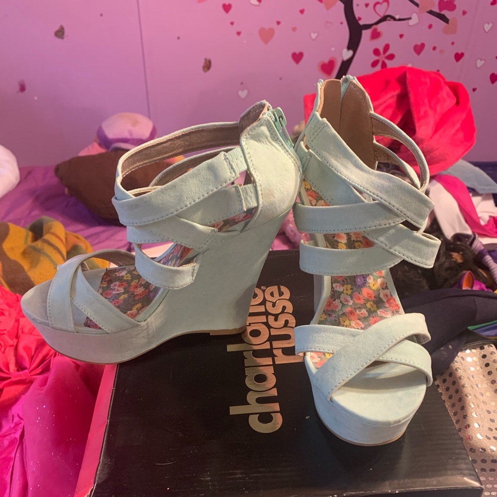 Mint green wedge heels